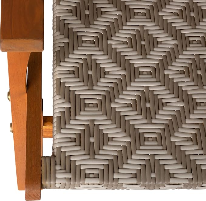Patio Sense Balkene Home Vega Natural Stain Outdoor Chair All Weather Wicker Outdoor Chair Acacia Wood Construction Mid Century Design Comfortable Reclining Armchair - Diamond Weave Wicker