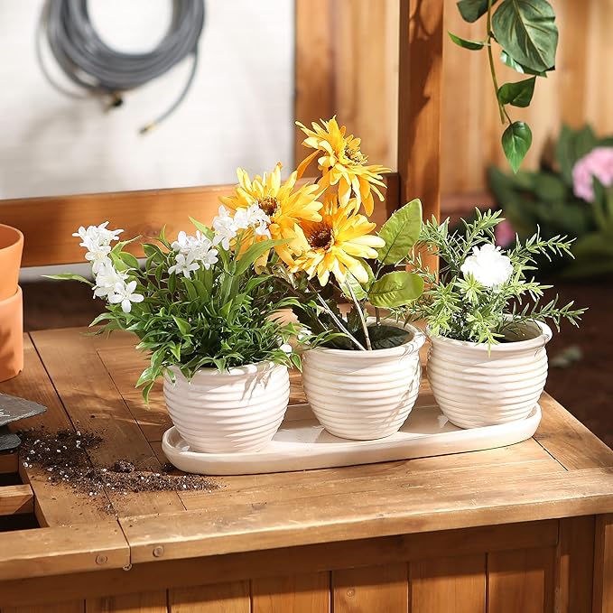 Accent Plus Cream Round Ceramic Small Planter (Set of 3)