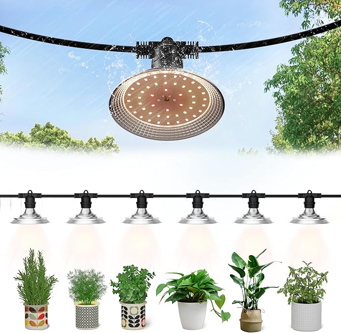Outdoor LED Grow Light, Waterproof String Plant Growing Light, 21 FT Full Spectrum Growth Light, Suitable for Garden, Farm, Flower, Seedling Greenhouse Grow Light (6 Light)