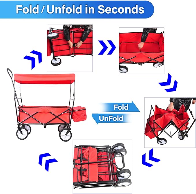 Garden Shopping Beach Cart Folding Wagon with Umbrella Accessories Package for Camping Wagon Camping Outdoor Picnic Beach red One Size