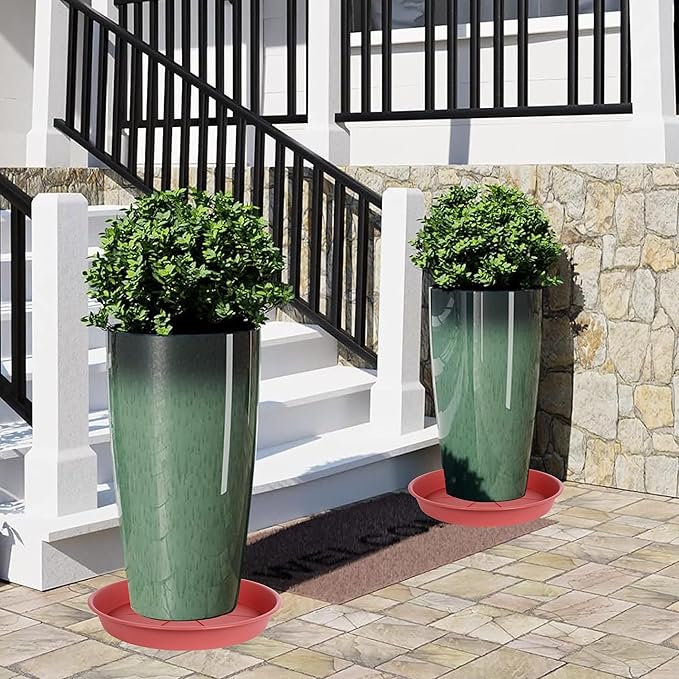 2 Pack of Plant Saucer Tray 17 inch, Heavy Duty Plastic Pot Plant Drip Trays Saucers for Indoors Outdoor, Plant Water Tray for Planters 15-17" (17", Clay)