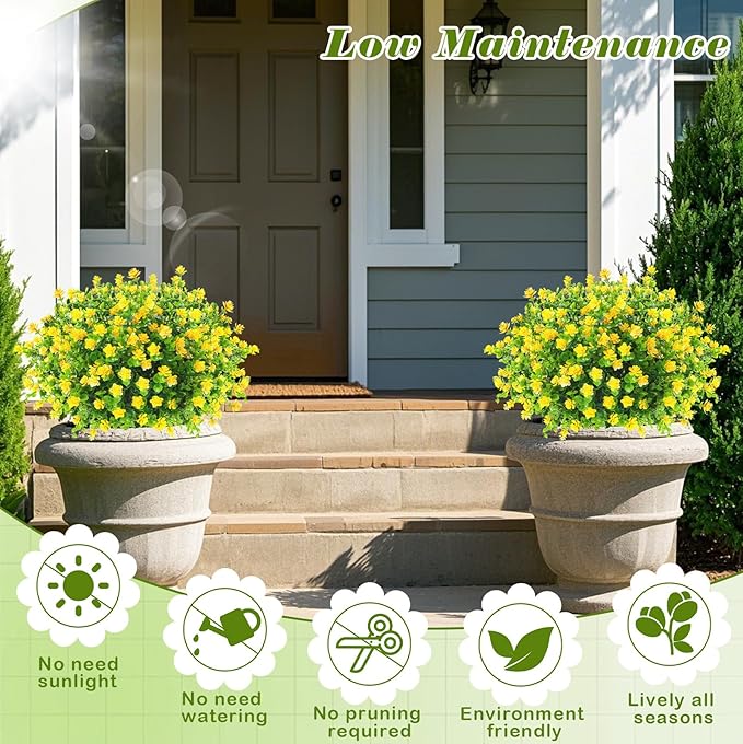 Yunlly 2 Pcs Outdoor Artificial Topiary Ball Trees 22" with Colorful Flowers, Boxwood Fake Bushes Shrubs with Spike, UV Resistant Evergreen Plants for Front Porch Garden Decor (Yellow)