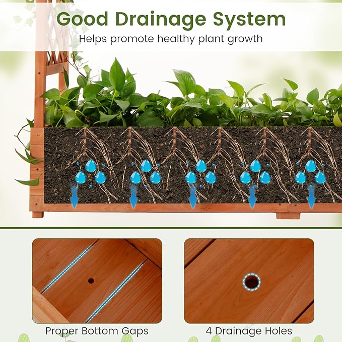 S AFSTAR 2 Pieces Raised Garden Beds with Arch Trellis, Hanging Roof & Drainage Holes, 77-Inch Vertical Plant Container for Vine Climbing Plant Flower, Outdoor Wood Elevated Planter Box for Garden