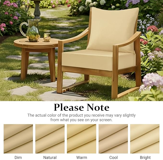 downluxe 19x19 Outdoor Chair Cushions, Waterproof Fade Resistant Patio Furniture Cushions with Handle & Removable Cover, Deep Seat Outdoor Cushions for Sofa, Couch and Patio Chairs, Khaki