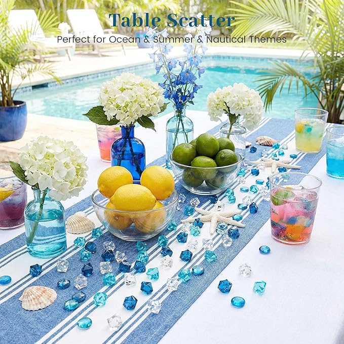DomeStar 150PCS Aquarium Rocks, Blue Fake Ice Rocks Small Stones for Vase Fillers, Fish Tank Aquarium Decor Winter Table Scatter Decoration