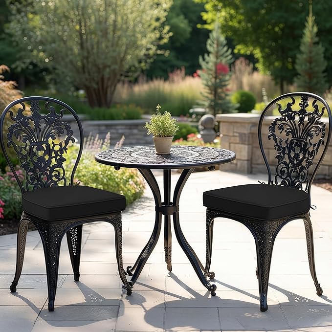 Outdoor Chair Cushions Set of 2: Waterproof & Fade Resistant Patio Furniture Cushions - 17 x 16 x 2 Inch Non Slip Round Corner Seat Cushion Pads with Removable Cover for Garden Yard Lawn, Black
