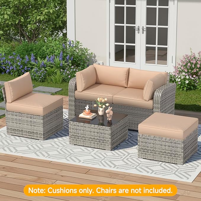 HOMREST Outdoor Replacement Cushions for Patio Furniture,Water-Repellent Sofa Cushion for 4-Seat Rattan Wicker Sectional Patio Conversation Sets,9-Piece Cushions Set for Outdoor Couch,Khaki