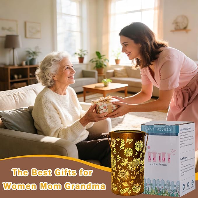 Birthday Gifts for Women Mom Grandma, Sunflower Solar Lanterns Outdoor Waterproof, Hanging Solar Lights for Yard, Patio, Porch, Garden Decor