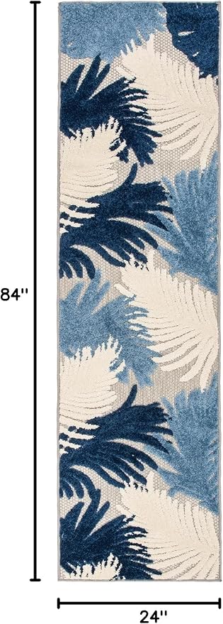 Rugshop Lucca Contemporary Floral Indoor/Outdoor Runner Rug 2' x 7' Navy