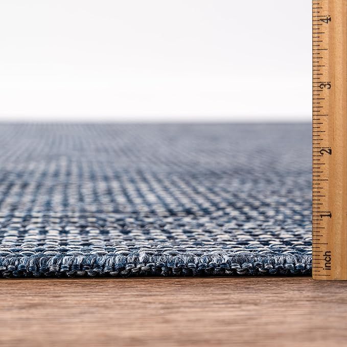 Keen Home Design Terrace Outdoor Area Rug - 63" Round Washable Indoor/Outdoor Rug for Patio, Kitchen, Balcony, Beach, Garden, Deck and Porch, Size: 5'3" Round, Solid Navy
