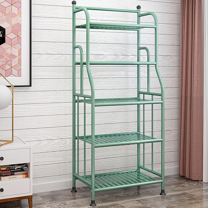 5 Tier Metal Plant Stand Iron Flower Pots Holder Storage Shelf, Planter Display Rack Indoor and Outdoor Multiple Shoe Organizer for Garden Balcony Living Room Kitchen Bathroom (Green)