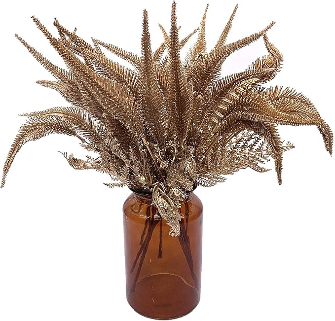 CATTREE Christmas Artificial Plants, Plastic Grass Faux Shrubs Fake Leaves Simulation Setaria Bushes Home Indoor Outdoor Garden Wedding Festival Decoration Hall Table Planter Filler – Gold 4 Pack