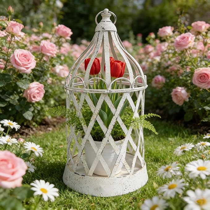 Rustic Metal Planter Holder Vintage Iron Birdcage Flower Planter Farmhouse Metal Climbing Vine Stand Antique Candle Holder Decoration for Garden Patio Balcony Outdoor Indoor Decor (style#6)