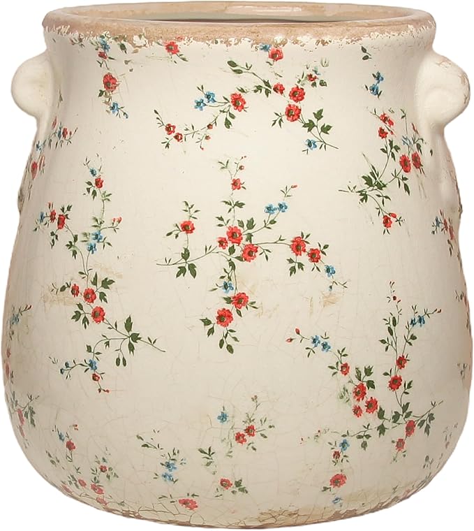 Ceramic Vases for Centerpieces, Shabby Chic Vase & Flower Pot with Drainage, Country Chic Decor for Office Room Garden Balcony Mantel Fireplace Table & Shelf, Red Floral