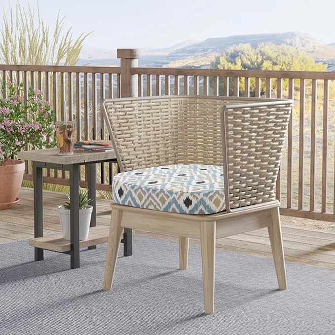 idee-home Outdoor Chair Cushions Set of 2, 19" x 19" x 3" Thick D-Shaped Patio Furniture Outdoor Seat Cushions Waterproof with Ties, Dining Pads