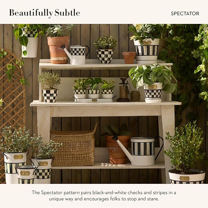 MACKENZIE-CHILDS Galvanized Herb Pots with Tray, Metal Herb Planters, Set of 3, Spectator