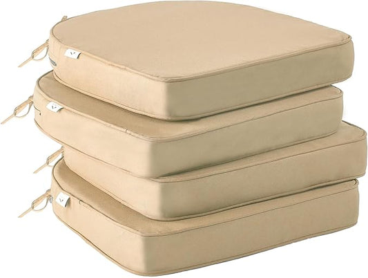 Outdoor Chair Cushions Set of 4 -Waterproof Outdoor Seat Cushions for Patio Furniture, Patio Chair Cushion with Handle and Ties, Round Out Door Chair Pads,17" x 16" x 2",Beige
