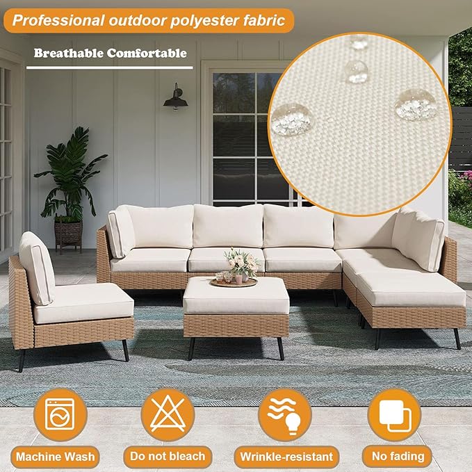 Outdoor Cushion Covers for Patio Furniture, Patio Cushion Covers Replacement with Zipper, Waterproof & Fade Resistant,Only Cover (Beige, 25.6Lx25.6Wx4H - Only Covers)