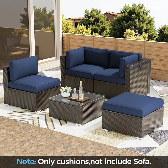 Oakcloud Oakmont Outdoor Replacement Cushions for Patio Furniture,Water-Resistant Cushion for Patio Conversation Set,9-Piece Cushions for 4-seat Outdoor Sectional Sofa(Dark Blue)