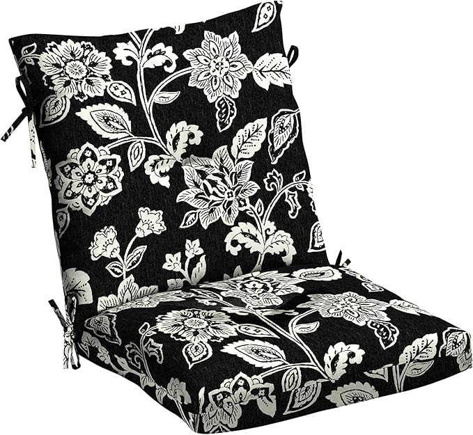 ARDEN Outdoor Plush Modern Tufted Blowfill Dining Chair Cushion, 21 x 40, Rain-Proof, Fade Resistant, Tufted Cushion for Dining and Bistro Chairs Ashland Black Jacobean