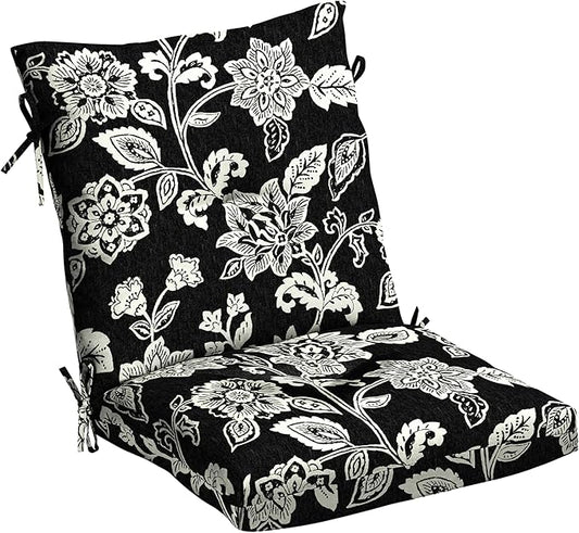 ARDEN Outdoor Plush Modern Tufted Blowfill Dining Chair Cushion, 21 x 40, Rain-Proof, Fade Resistant, Tufted Cushion for Dining and Bistro Chairs Ashland Black Jacobean