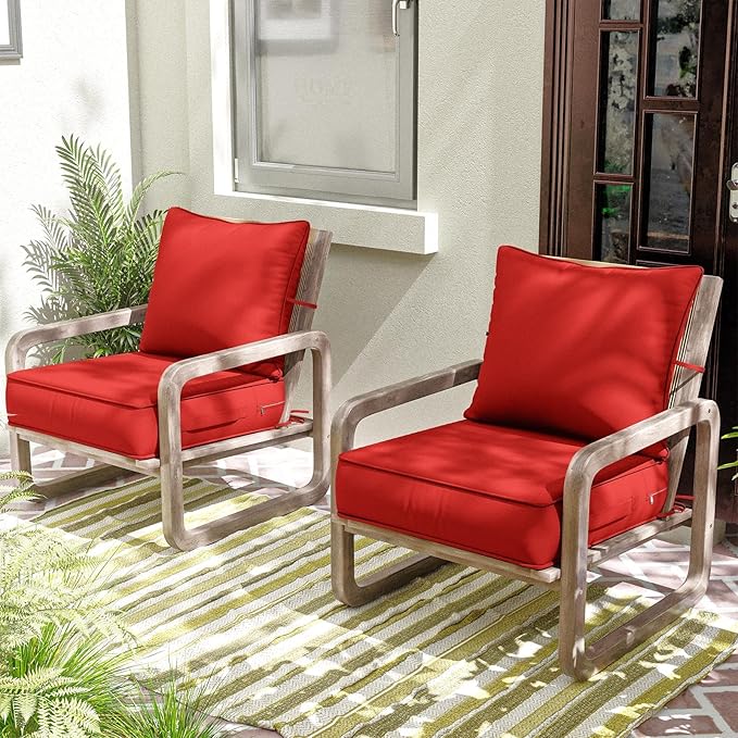 Outdoor Patio Chair Cushions Set 24 L X 24 W X 5 H Waterproof & Fade Resistant Deep Seat and Back Cushions with Removable Covers Outdoor Seat Cushion Set for Chairs and Sofas