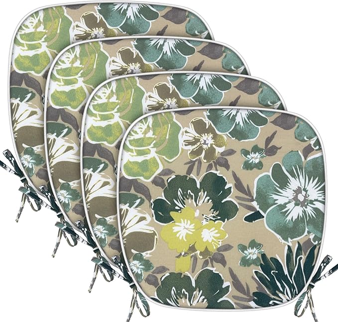 SleepMan Outdoor 17"x16" Chair Cushions with Ties Set of 4, Water Resistant All Weather U-Shape Seat Pads for Patio Garden Furniture Indoor (Set of 4, Cabbage)