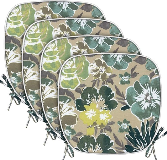 SleepMan Outdoor 17"x16" Chair Cushions with Ties Set of 4, Water Resistant All Weather U-Shape Seat Pads for Patio Garden Furniture Indoor (Set of 4, Cabbage)