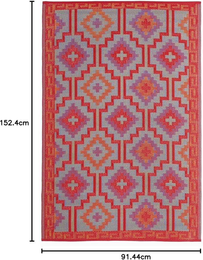 Fab Habitat Outdoor Rug - Waterproof, Fade Resistant, Crease-Free - Premium Recycled Plastic - Vintage Kilim - Porch, Deck, Balcony, Mudroom, Laundry Room, Patio - Lhasa - Orange & Violet - 3 x 5 ft