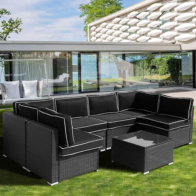 Patio Furniture Cushions,14Pieces Water-Resistant Outdoor Replacement Cushions,Sectional Sofa Cushions for Fits 6-Seats Rattan Wicker Patio Conversation Sets