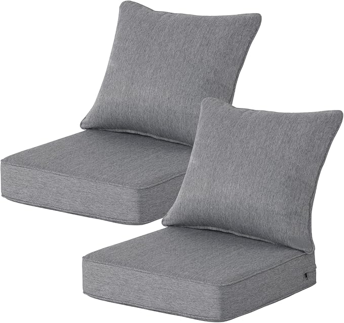 22x24 inch Outdoor Deep Seat Patio Cushions Set of 2,Water-Resistant Deep Seat Bottom Resilient Foam Filling with YKK Hidden Zipper for Patio Furniture,Gray