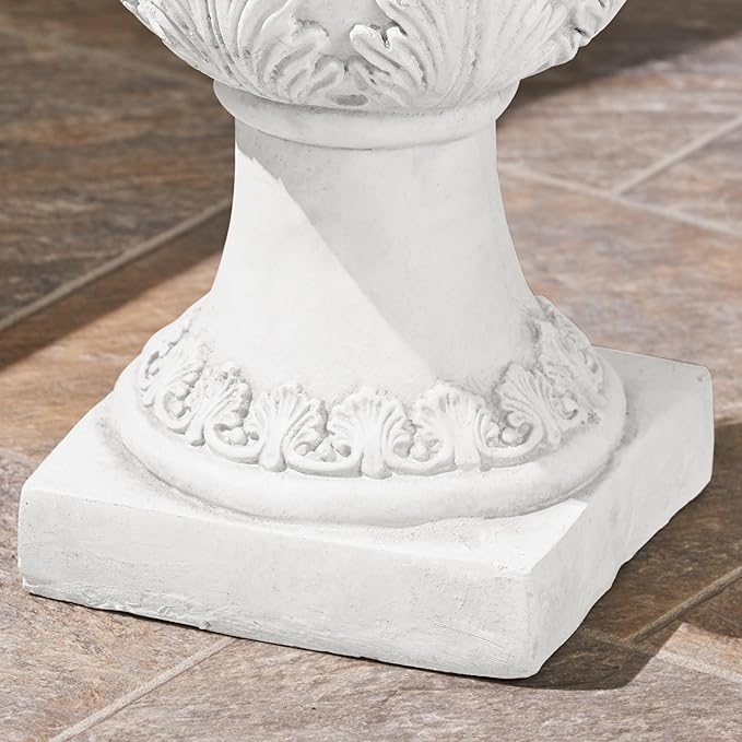 Merax 19.25'' Tall Elegant Roman Style Lightweight Concrete Planter with Botanical Accents, Square Indoor Outdoor Flower Pot with Drainage Hole & Stopper, White