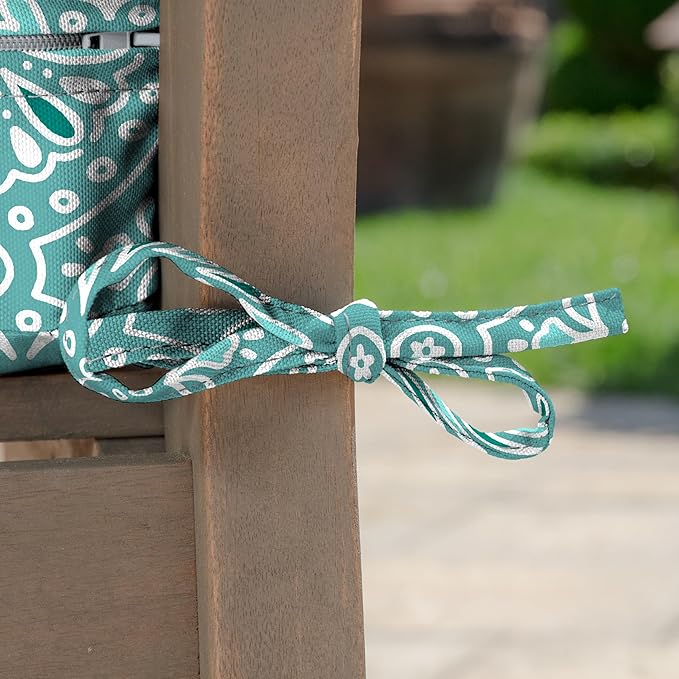 Arden Outdoor Deep Seat Cushion Set, 24 in x 24 in, Patio Cushion for Chair, Sofa, and Couch Turquoise Daphne Medallion
