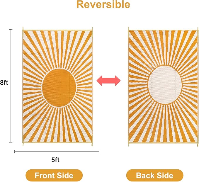 Anidaroel Outdoor Area Rug for Patio Clearance 5X8ft Waterproof, Reversible Plastic Straw Rug Outside Rug, RV Mat for Camping, Porch, Balcony, Pool Deck, Backyard(Orange,5‘x8')