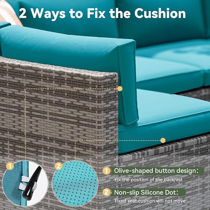 Aoxun Replacement Cushions for Outdoor Furniture, 9-Piece Outdoor Cushions for Patio Furniture, Deep Seat, Splash-Proof & Fade Resistant Couch Cushion for 4-Seat Patio Conversation Sets, Sky Blue