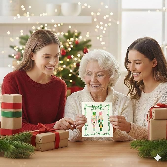 Christmas Holiday Swedish Dishcloth, Reusable Paper Towel, Super Absorbent Cellulose Sponge, Washable Kitchen Cleaning Cloth (Nutcraker Duo - 1 Pack)
