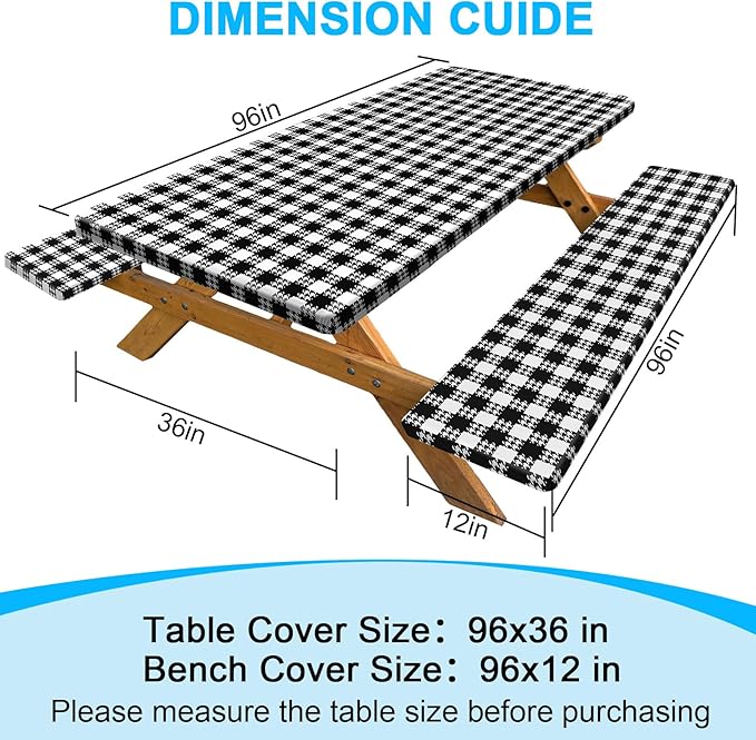 Picnic Table Cover with Bench Covers Portable Table Cloth Built-in Storage Pocket Picnic Table Covers With Elastic Waterproof Camping Essentials for RV Camping