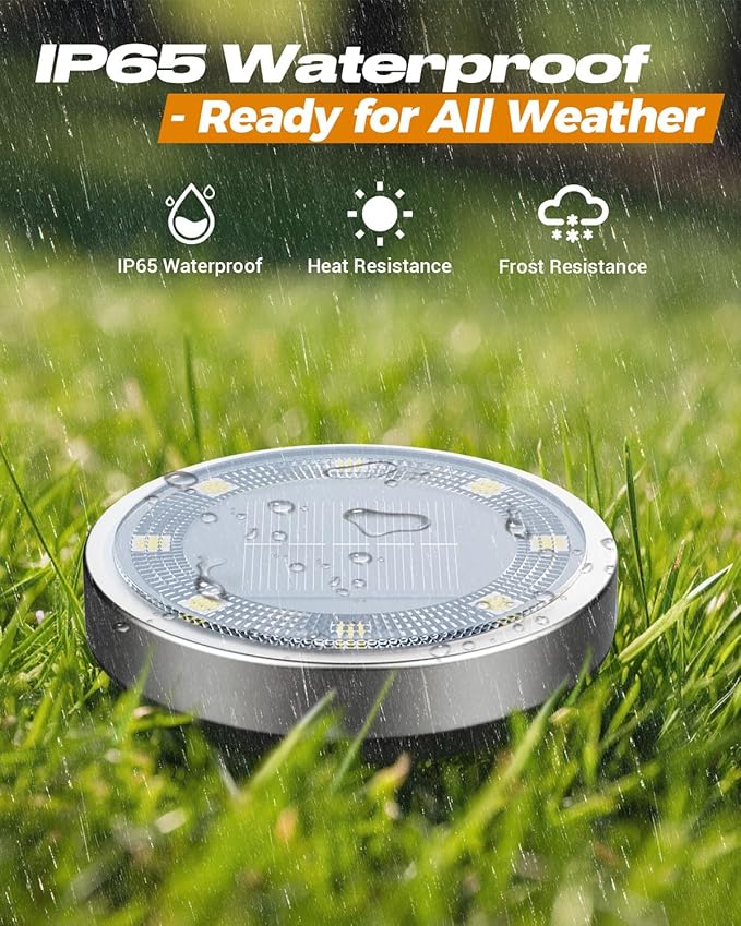 btfarm 24 Pack Solar Lights Outdoor, 8 LED Solar Ground Lights IP65 Waterproof Flat Solar Disc Light, Pathway Lights for Garden Lawn Patio Yard Path Landscape, Warm White