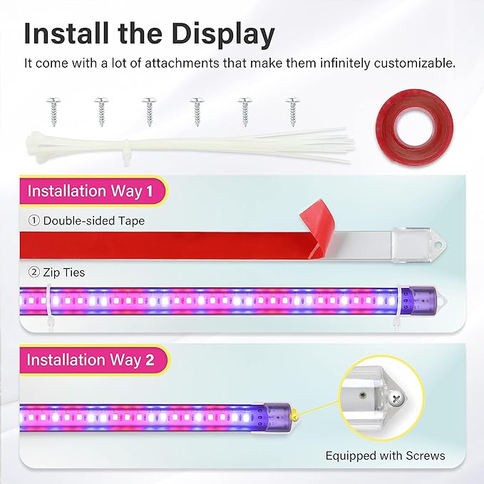 iPower 2Pack 20W LED Grow Lights with Full Spectrum Plant Growing Light Strips for Indoor Plant with Auto ON/Off 3/9/12H Timer, 10 Dimmable Levels 48 LEDs Per Tude, 2 Tubes, Red&Blue