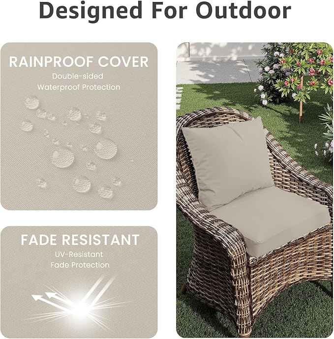 Outdoor Chair Cushions 24 x 24 x 4 Inch, Waterproof & Fade Resistant Patio Seat Cushion for Furniture with Handle and Ties, Thick Seating Pads for Outside Sofa Couch Set of 2, Cream