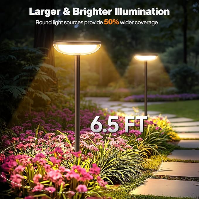 Solar Pathway Lights Outdoor, 6 Pack Tall Solar Garden Lights Outdoor Waterproof for Yard Flower Bed Patio Path Walkway Driveway Outside Decor Landscape Lighting