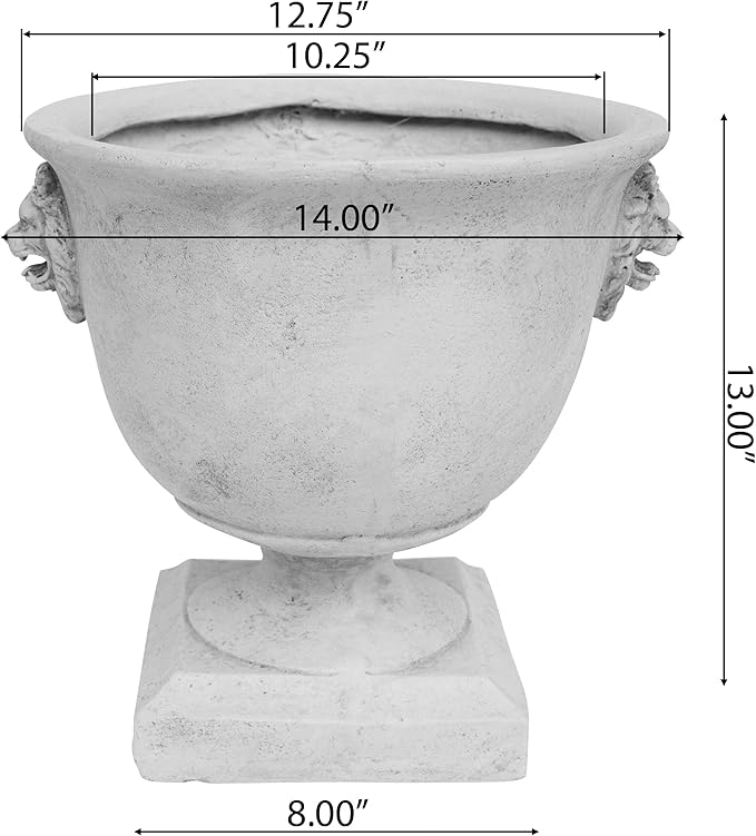 Merax MGO 13'' Tall Garden Urn Planter with Drainage Hole, Handmade Lightweight Urn for Flowers, Herbs & Succulents, Indoor & Outdoor Decorative Pot, Antique White