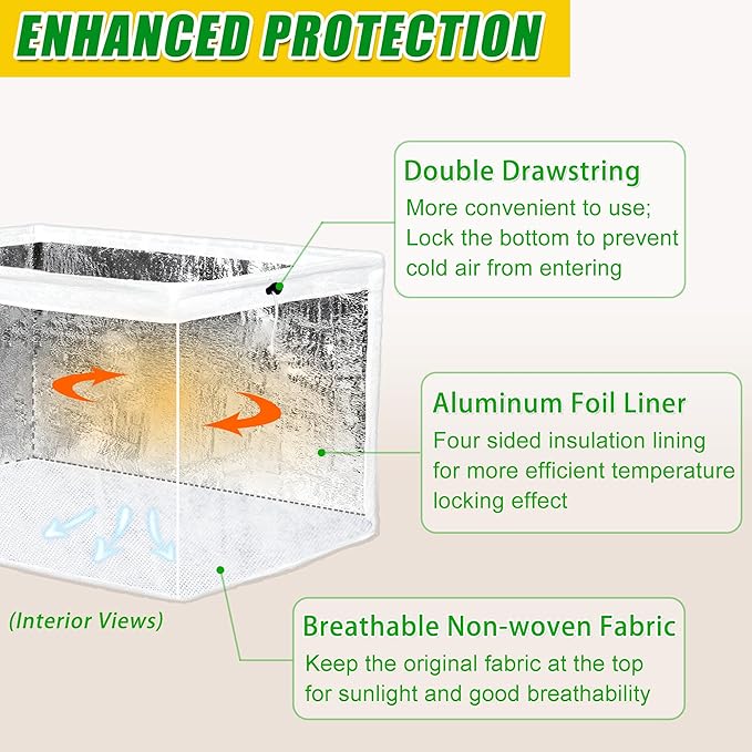 Plant Covers Freeze Protection 6.3 x 3 x 1.5 FT Rectangular Plant Cover for Winter, 2 Pcs Frost Cloth for Outdoor Plants Raised Garden Bed Cover, Winter Frost Blanket with Insulated Liner Drawstring