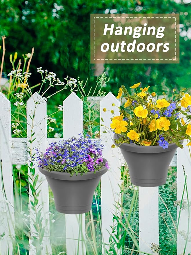 MADHOLLY 6Pcs Hanging Vertical Planter- Plastic Wall Hanging Planter with Hooks Leaky Grid- Self Watering Hanging Pots for Indoor Outdoor Garden Fence Hanging Decorations (Gray)