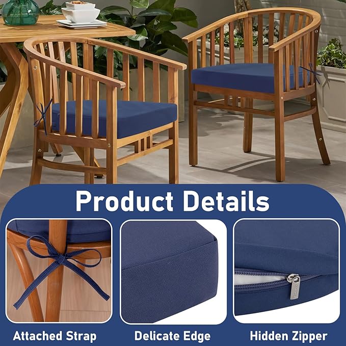 Topotdor Outdoor Chair Cushions Set of 2, 18"x18"x2" Waterproof Patio Chair Cushions for Outdoor Furniture, Round Corner Outdoor Seat Cushions Color Fastness Chair Pads with Ties, Royal Blue