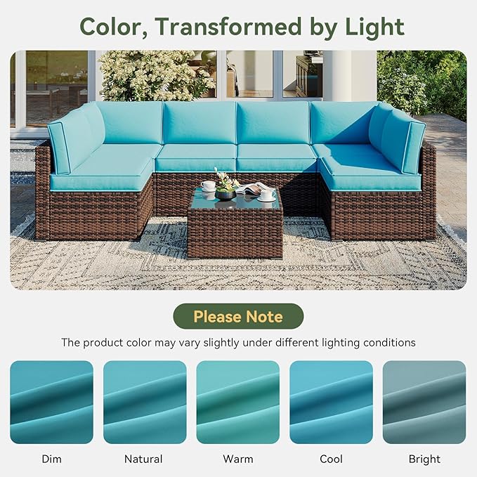 Aoxun Outdoor Replacement Cushions for Patio Furniture, Waterproof Sofa Cushion for 6-Seat Rattan Wicker Sectional Patio Conversation Sets, 14-Piece Cushions Set for L-Shape Couch, Sky Blue | Breathable Fabirc, Non-slip Bottom, Removable Cover, Bullhor...