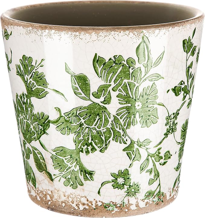 Farmhouse Ceramic Planter 5.5 Inch Large Plants Pot Ice Crack Beige Green Flowers Plant Pots with Drainage Hole Indoor Plants Kitchen Rustic Antique Decor Gift