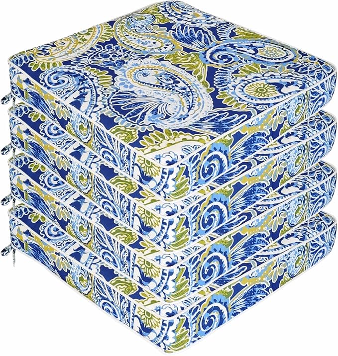 Outdoor Chair Cushions 19 x 19 Inch Set of 4 Water Resistant Seat Cushions with Ties, Outdoor Cushions for Patio Furniture with 3-Year Fade Resistant
