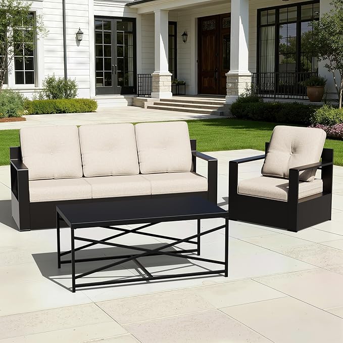 Joyside Outdoor Chair Cushions Set, 22x25/22x24 Inch Patio Furniture Deep Seat Cushions, Water Resistant & Thick Cushion, Outdoor Replacement Cushions for Seat and Sofa