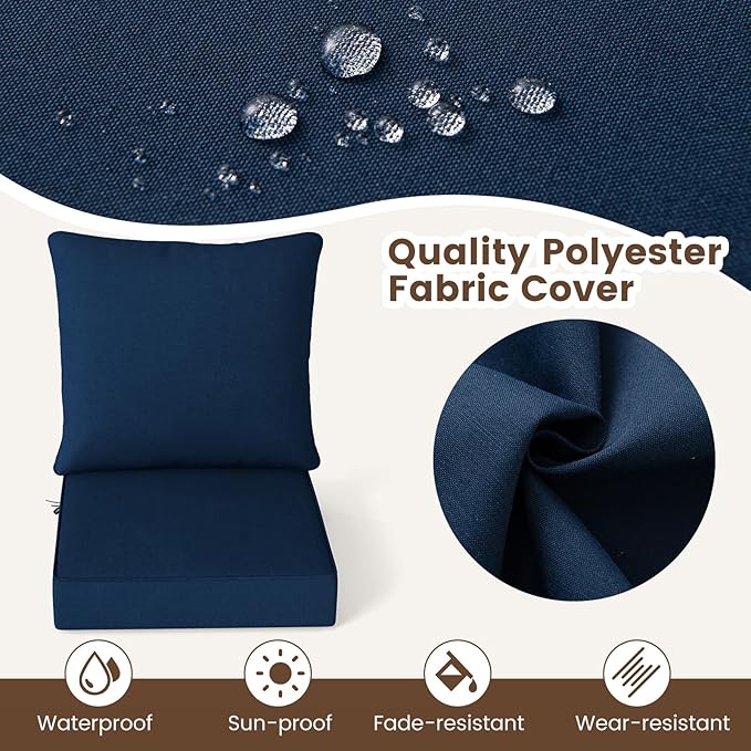 Giantex Patio Cushion Set, Outdoor Chair Seat Pads w/Non-Slip Rope Belts, Detachable Patio Furniture Cushions, Thick Seat Cushion & Back Cushion for Living Room Floor Sofa Patio Garden Chair (Navy)